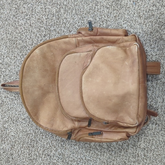 Leather expandable backpack organizer pocket adjustable straps unisex main image 4